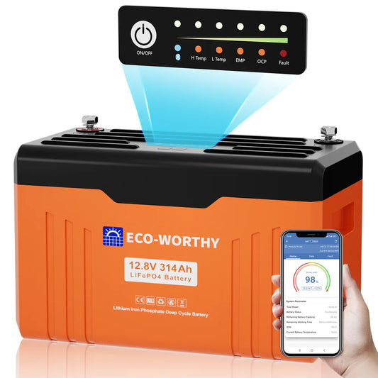 ECO-WORTHY 12V 300Ah LiFePO4 Battery with Bluetooth, LED SOC Display & Low-Temp Protection – 6-Year Combined Protection